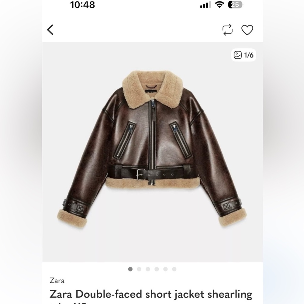 Zara Dark Brown Leather Jacket with Shearling Trim